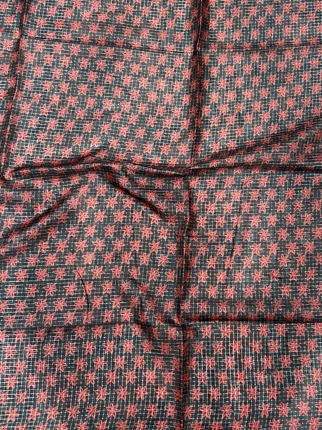 Blush Pink Tussar Chex Japanese Print Saree