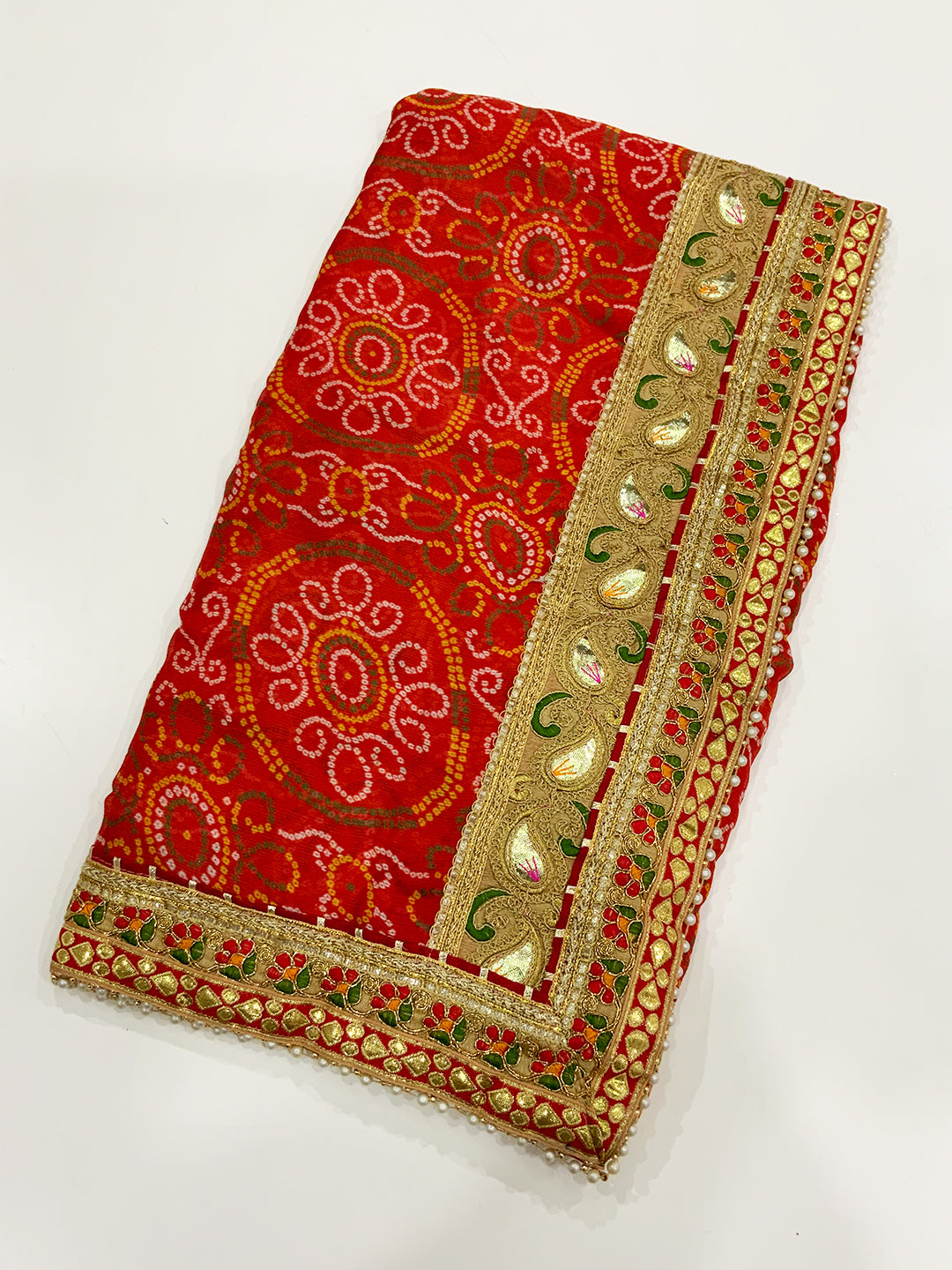 Designer Foil Work Bandhej Print Saree