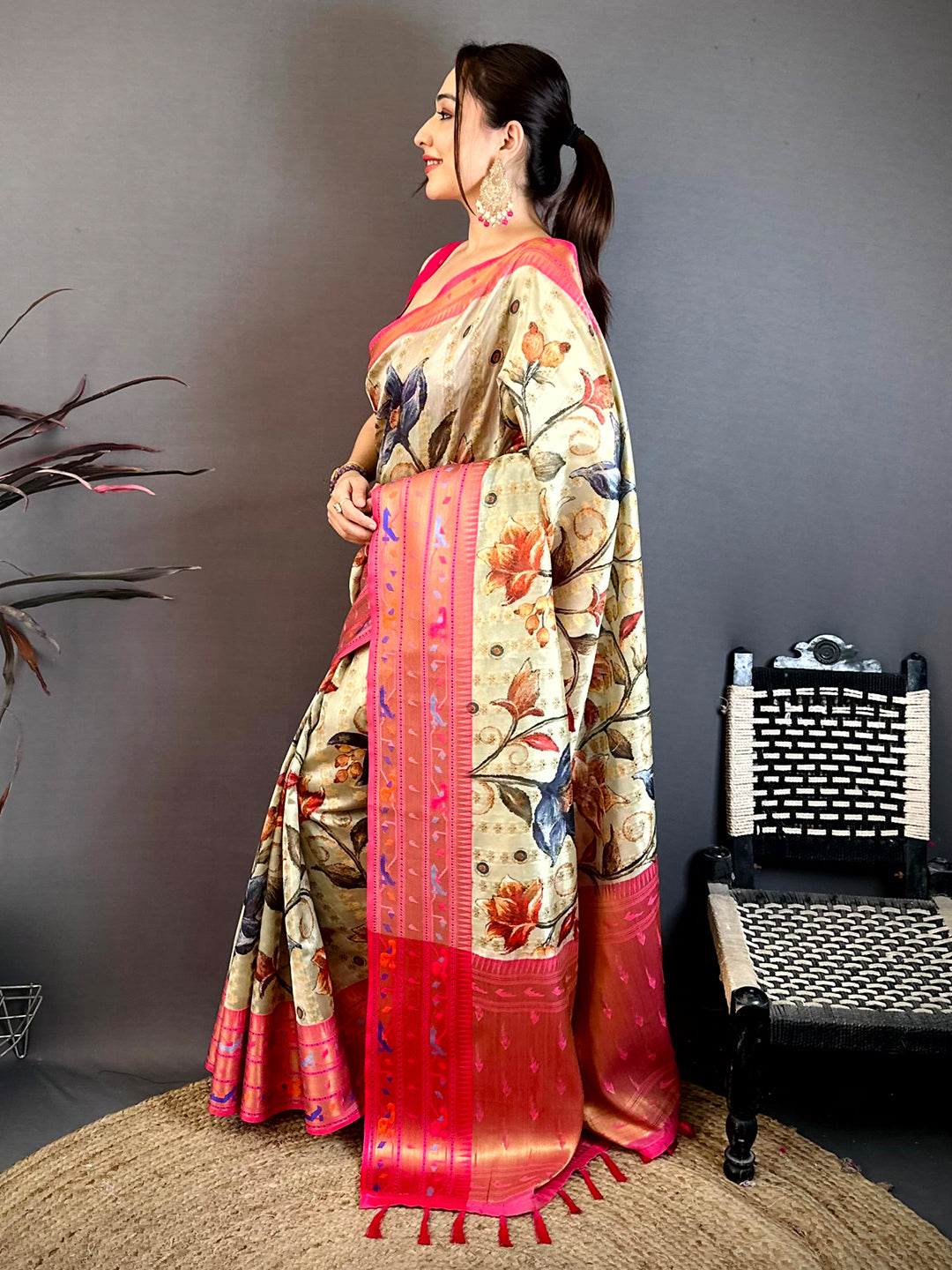 Pistachion Green Paithani Border Kora Tissue Saree