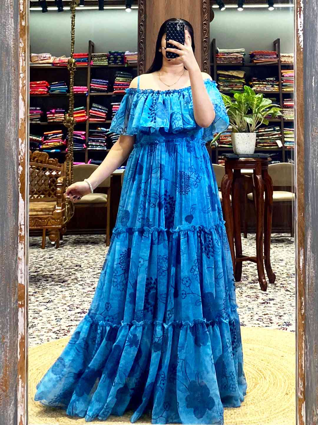 Blue Georgette Floral Print Dress