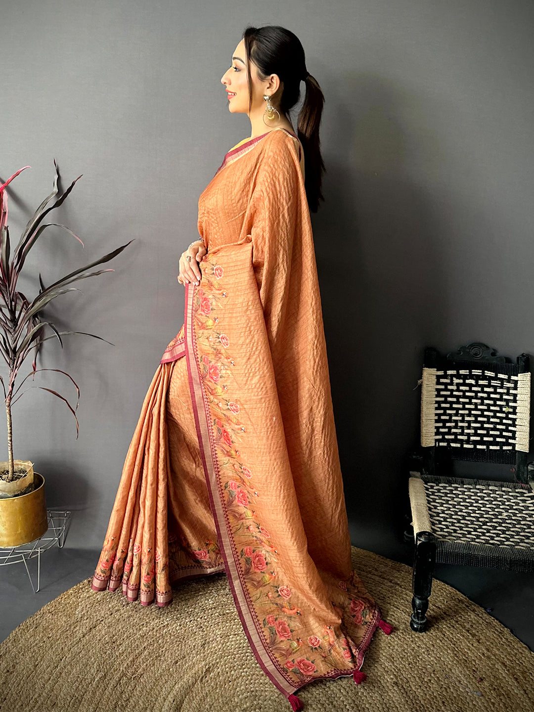 Dusty Yellow Ghicha Munga Saree