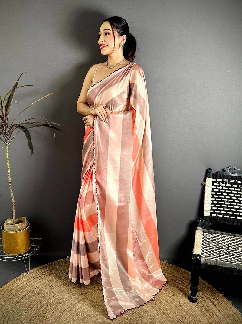 Classic Soft Chiffon Striped Cutwork Saree