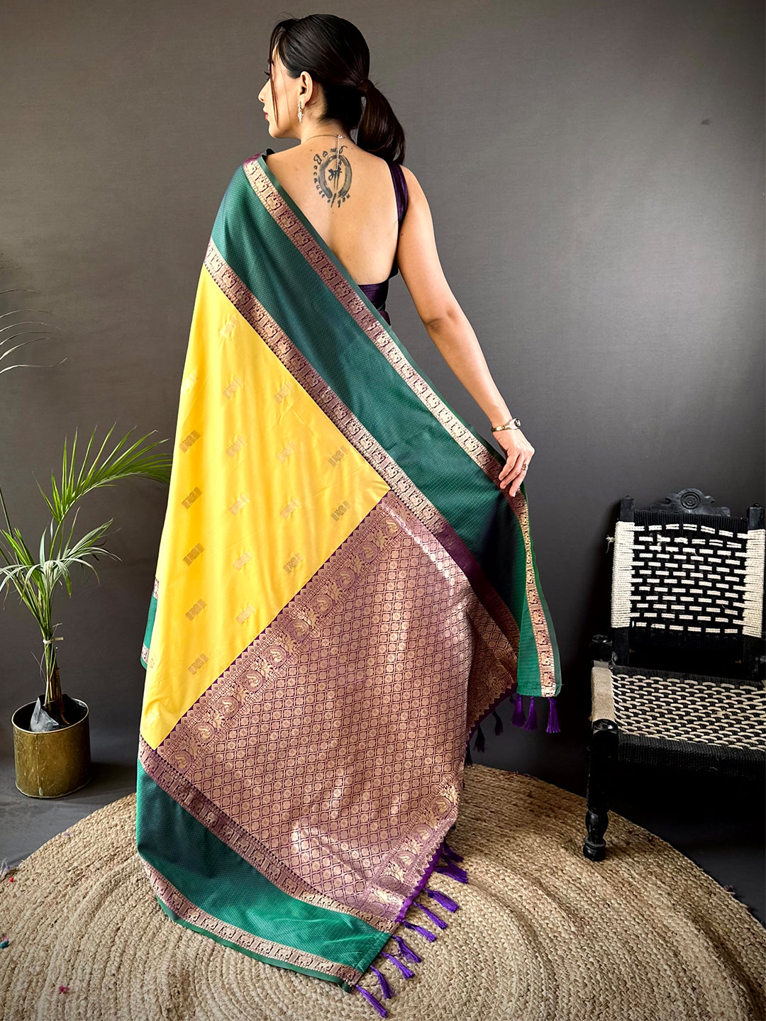 Yellow Gadhwal Pure Soft Silk Saree