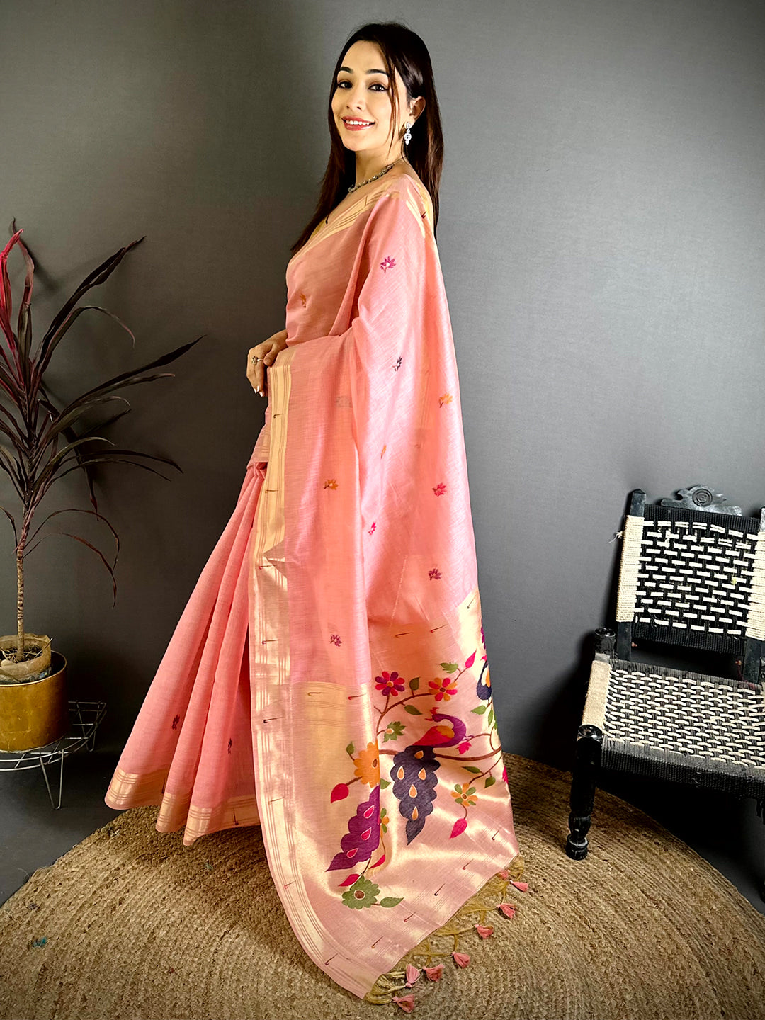 Pink Munia Minakari Khadi Saree