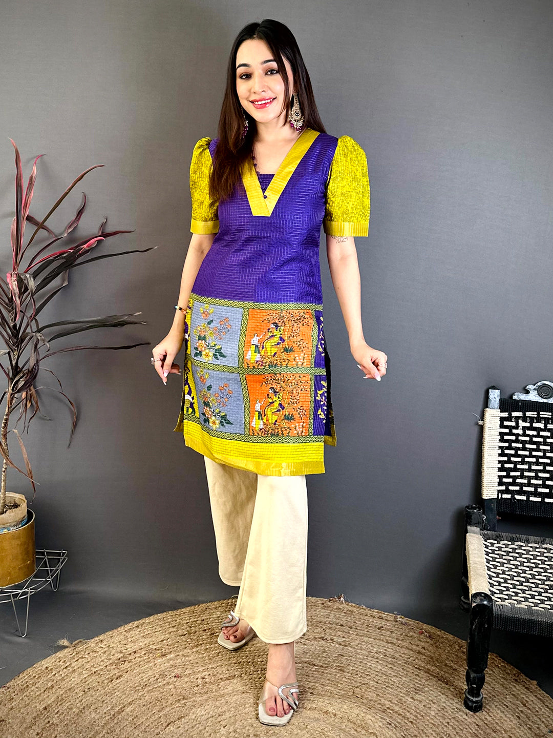 Opulent V Neck Kota Doriya Kurti