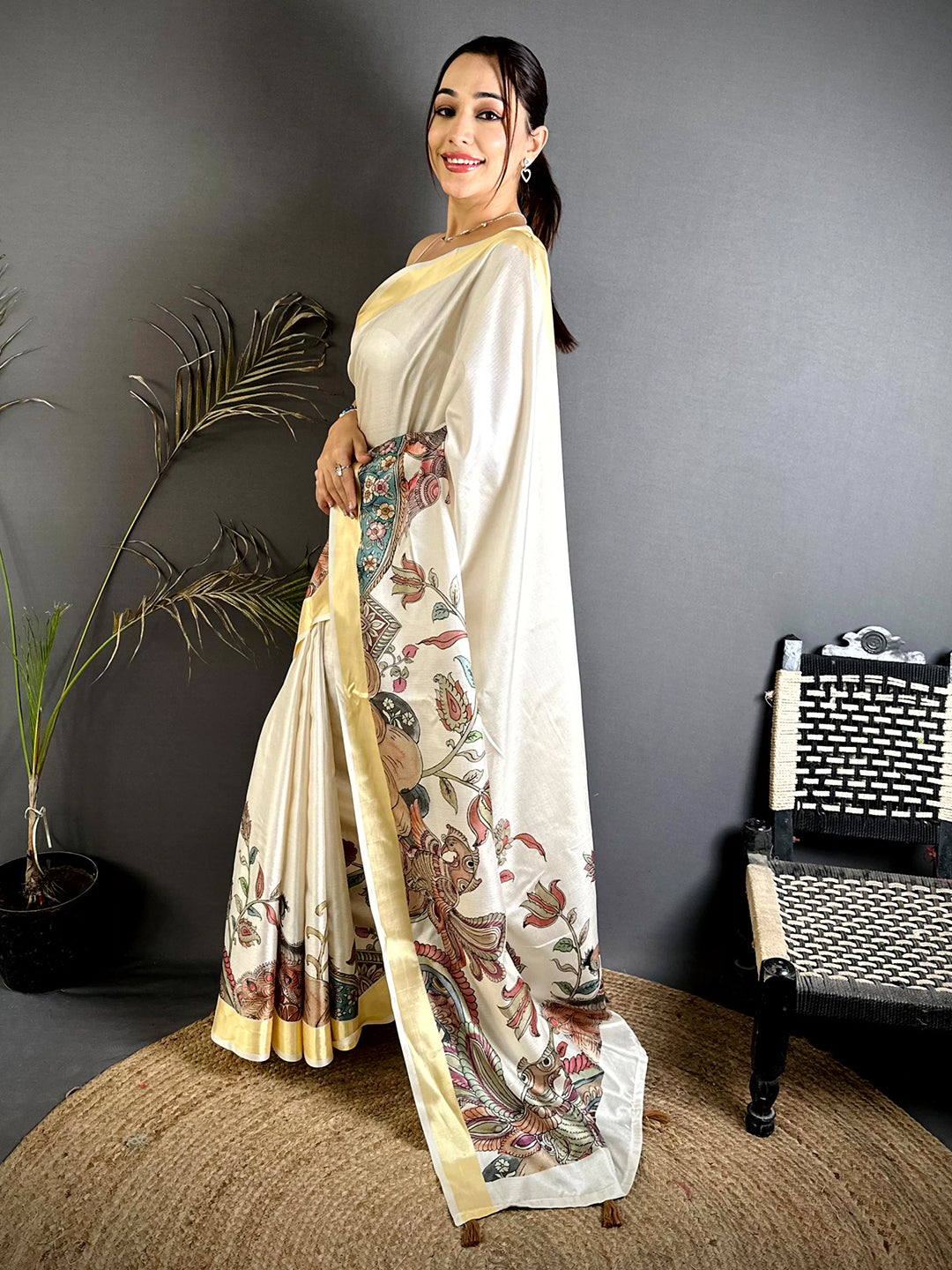 Regal Pen Kalamkari Khadi Silk Saree