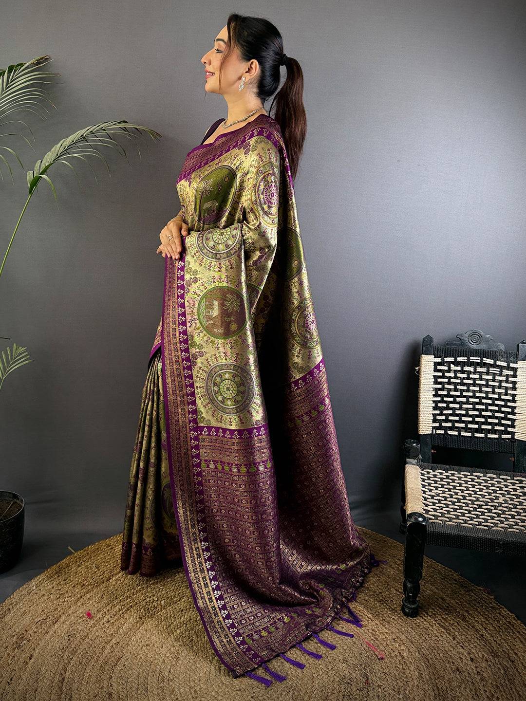 Radiance Warli Gold Zari Dharamavaram Silk Saree