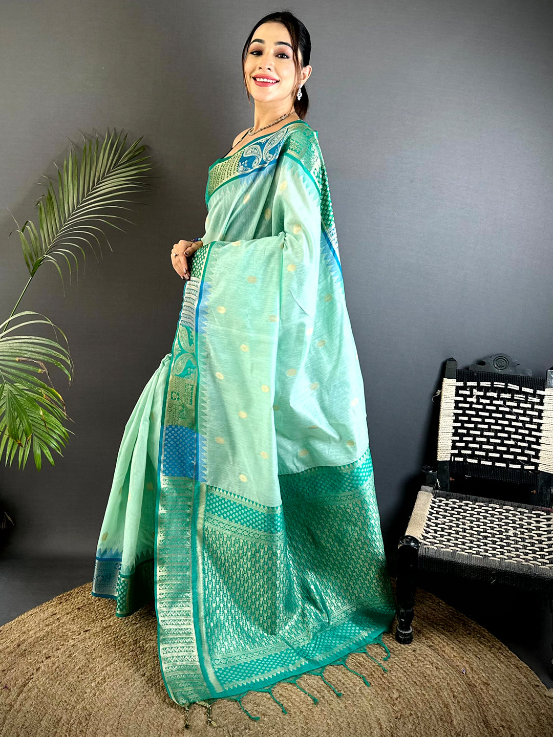 Mint Green Soft Mull Kanchi Pattu Saree