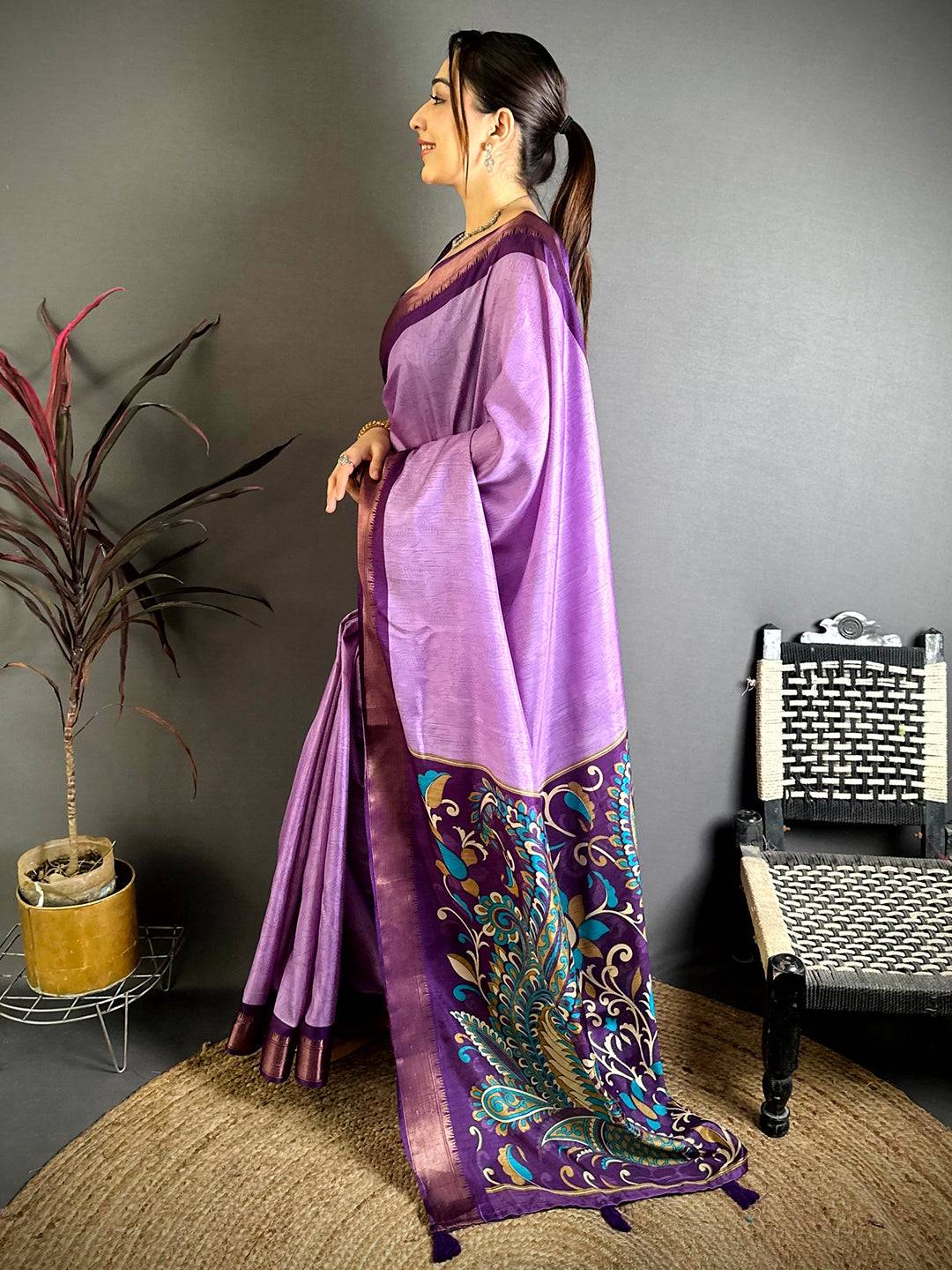 Purple Kalamkari Pallu Dola Saree