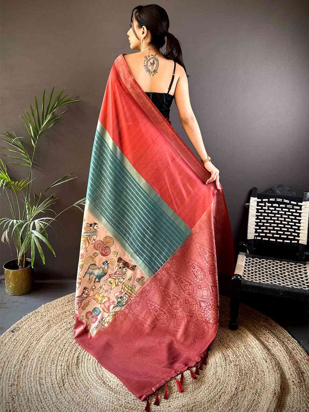 Red Soft Silk Placement Digital Print Saree