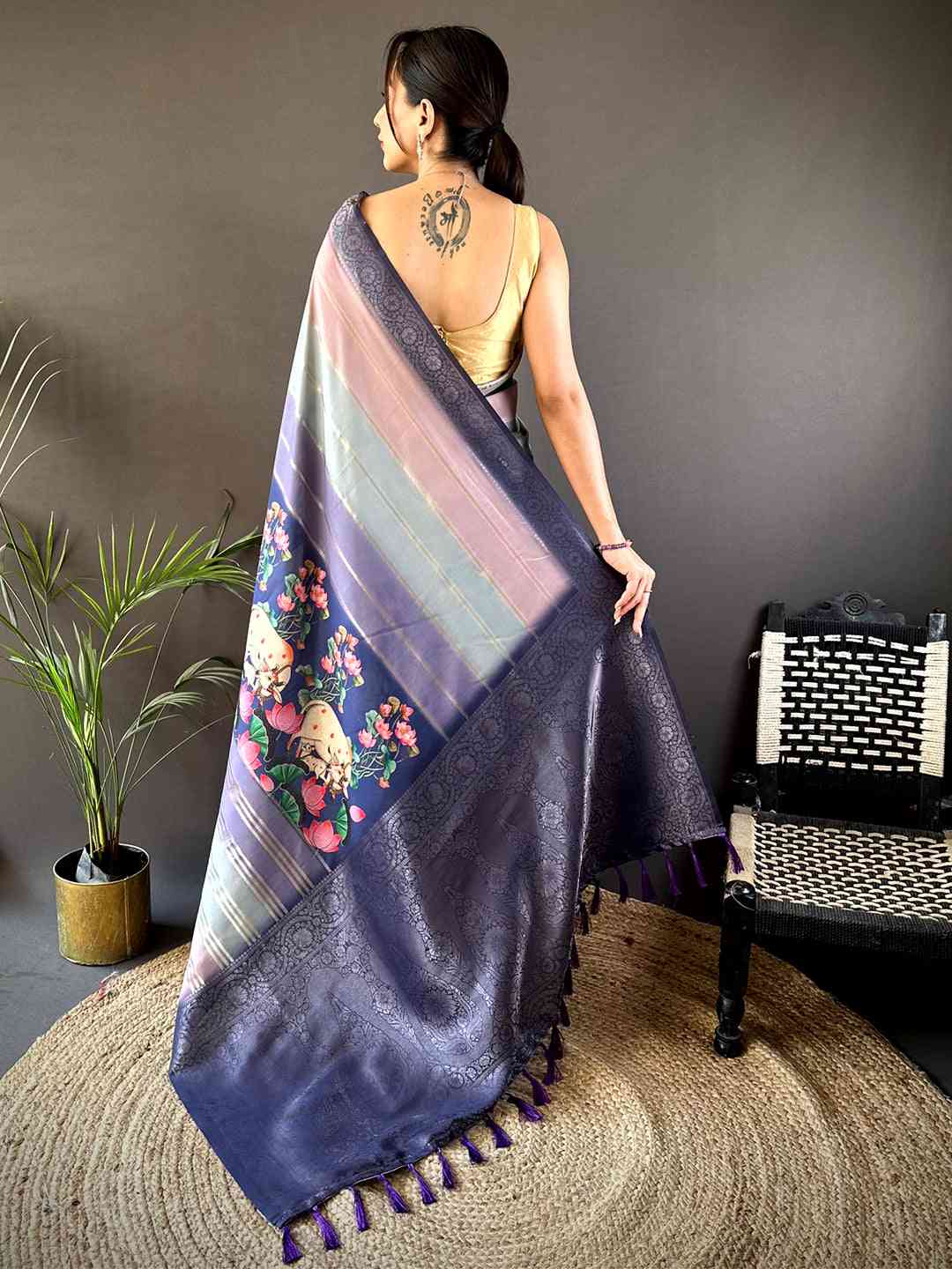 Lavender Kalamkari Ombre Crepe Silk Saree
