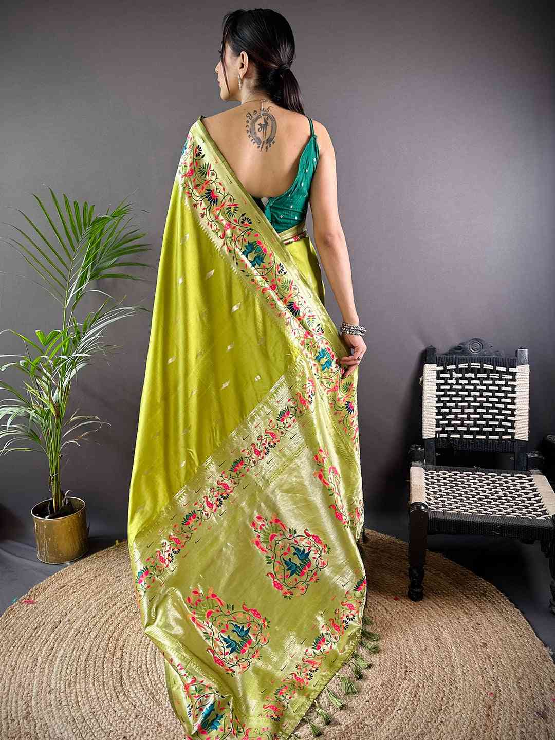 Pista Yevla Paithani Meenakari Saree
