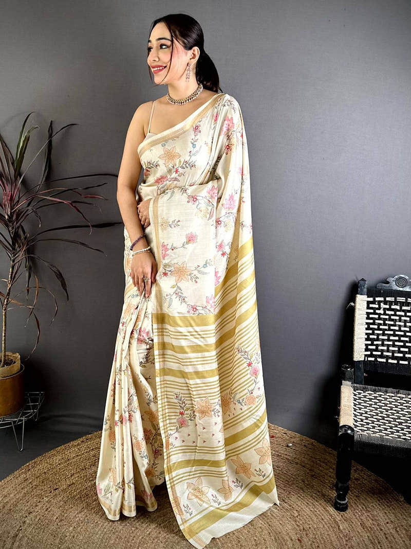 Classic Floral Motif Soft Tussar Saree