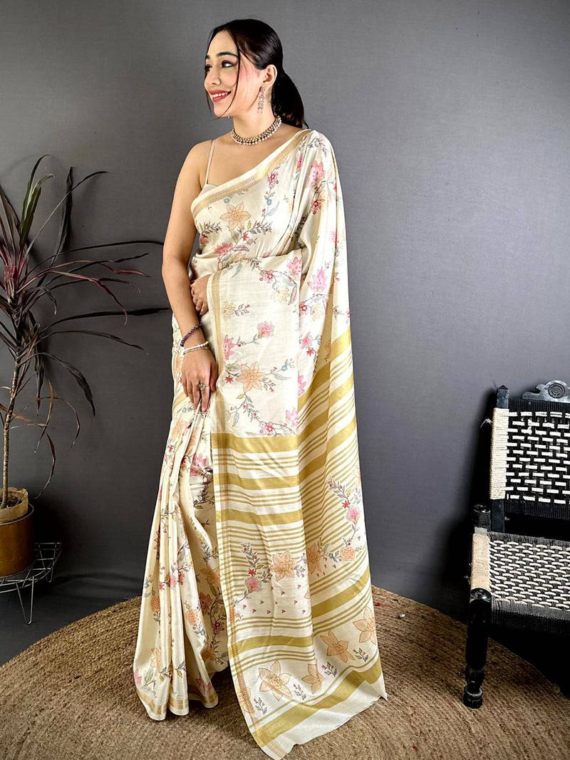 Classic Floral Motif Soft Tussar Saree