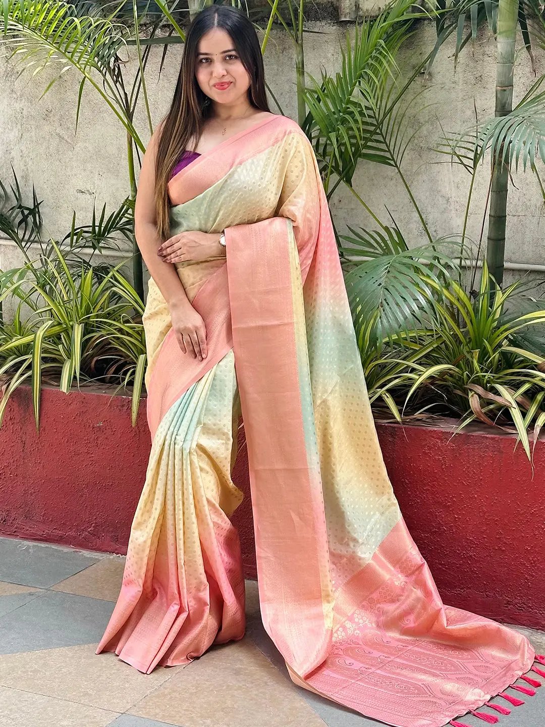 Soft Silk Banarasi Ombre Saree with Zari Border