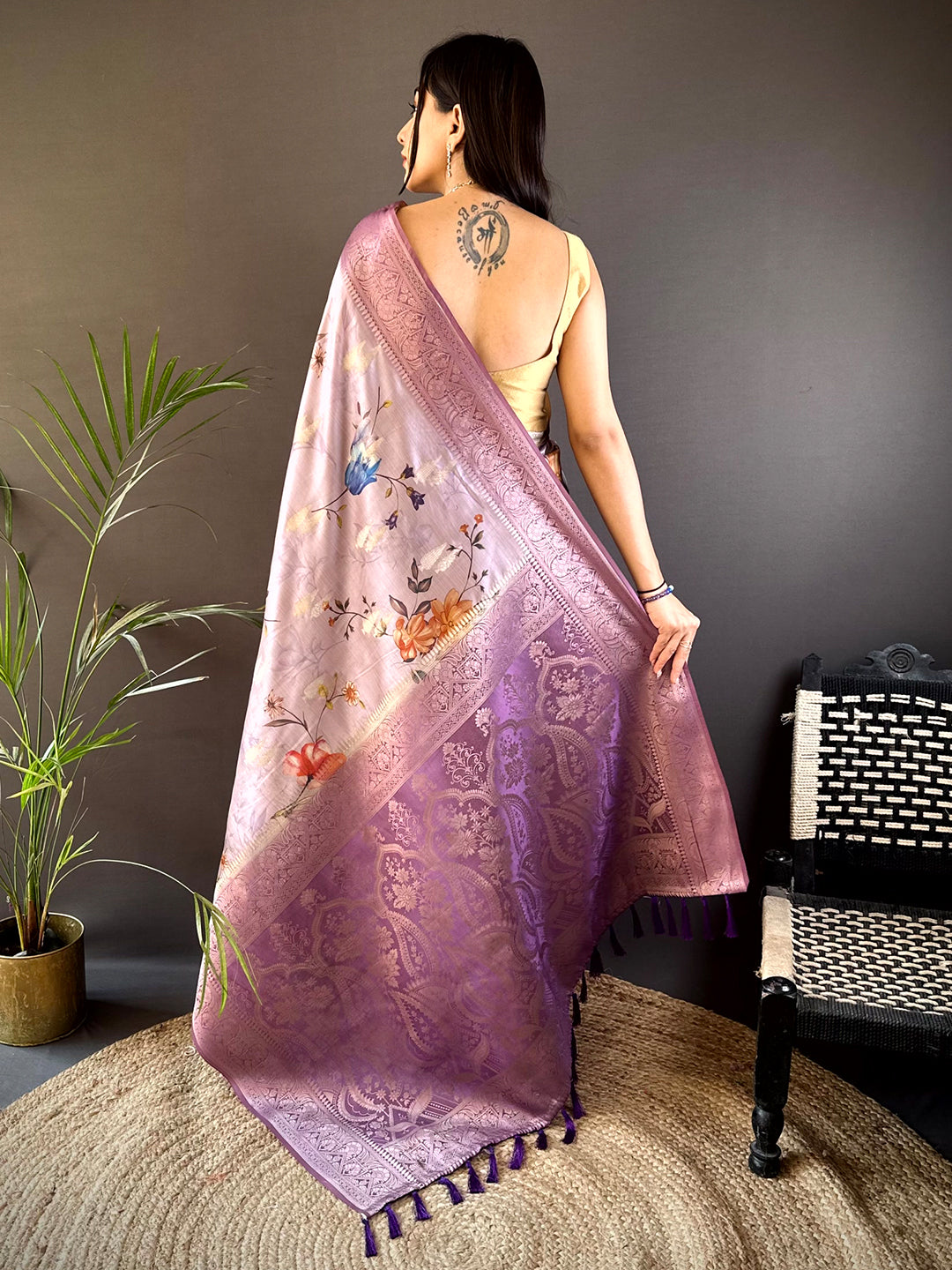 Lavender Bamboo Silk Floral Saree