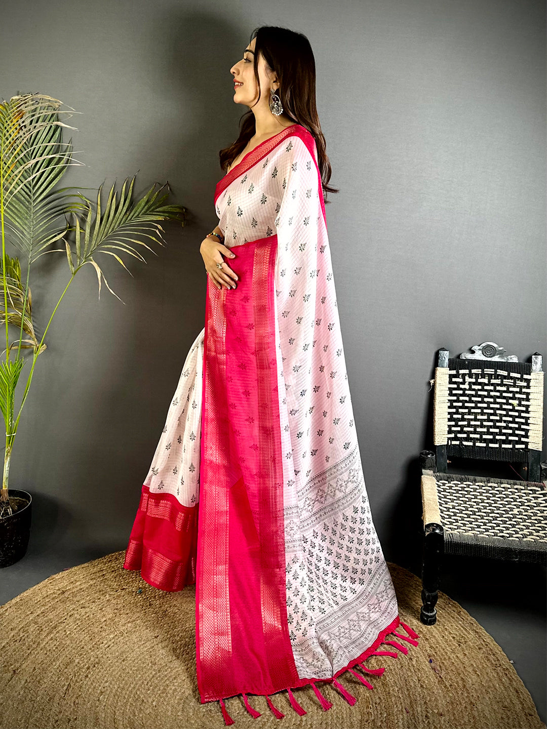 Pink Marshmallow Ikkat Butti Saree