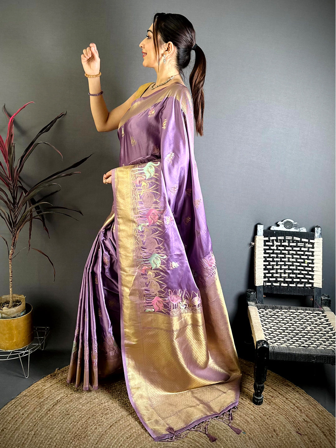 Opulent Minakari Satin Silk Saree