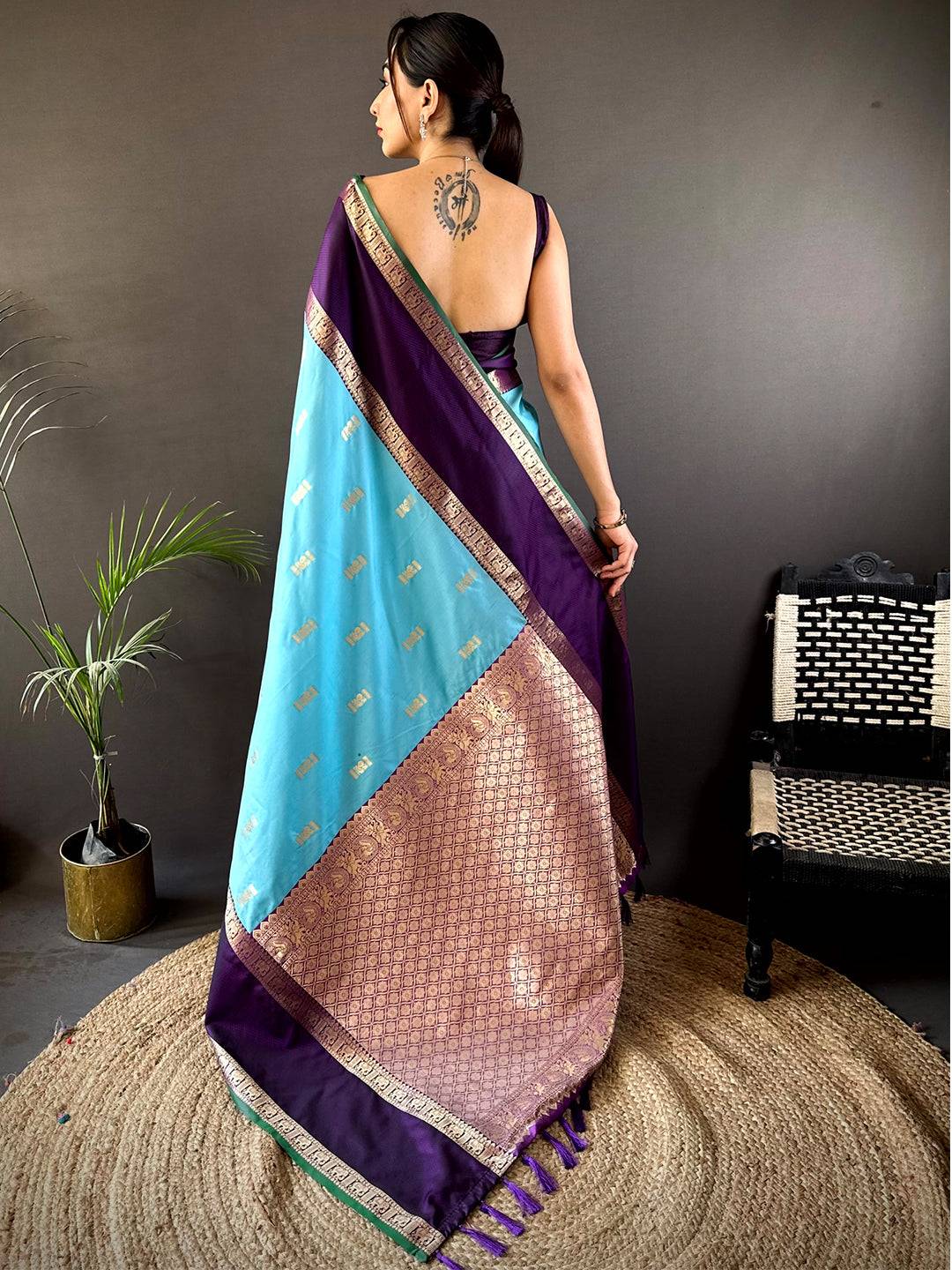 Ethereal Sky Gadhwal Soft Silk Saree