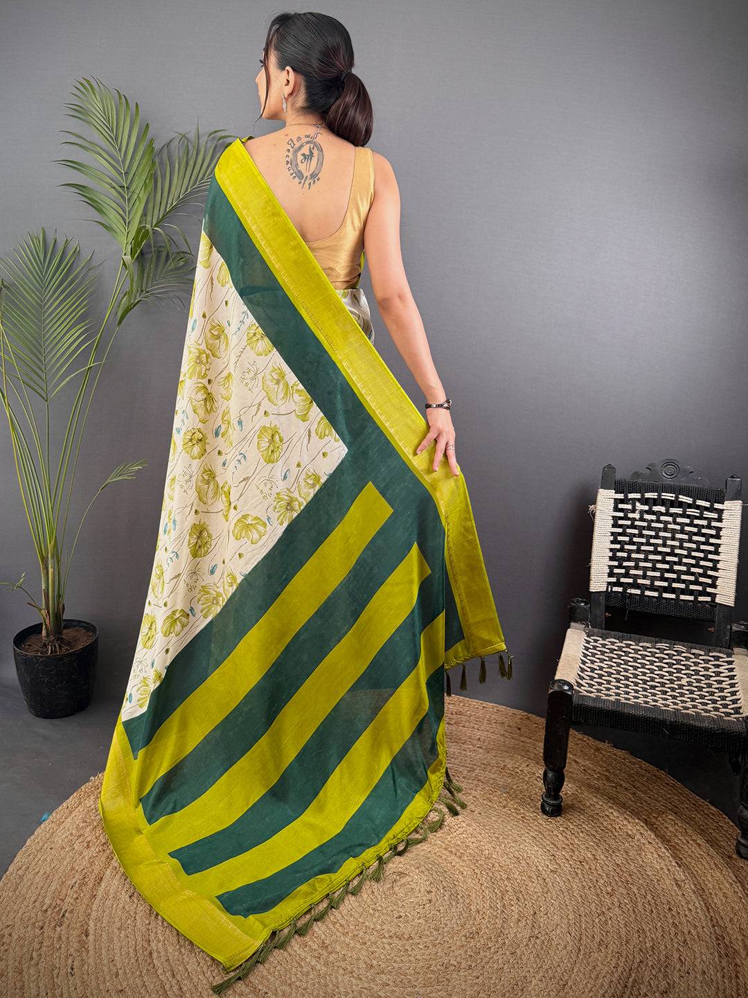 Olive Dola Silk Floral Print Saree