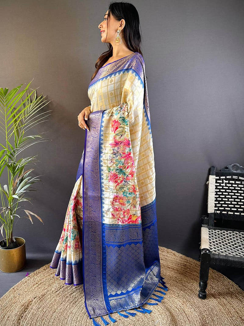 Blue Floral Bloom Kovai Rettapet Saree