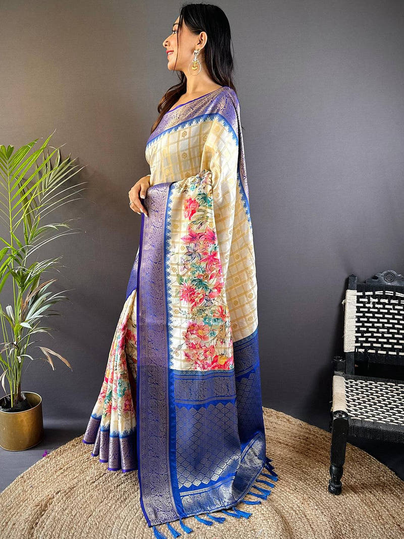 Blue Floral Bloom Kovai Rettapet Saree