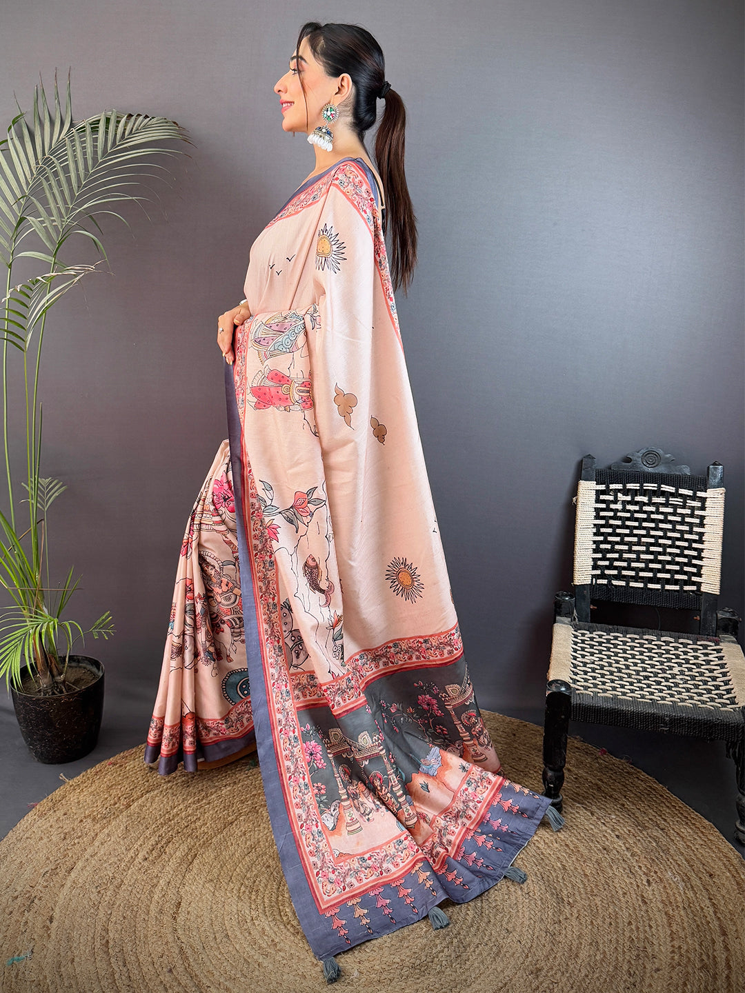 Graceful Tussar Kalamkari Print Saree