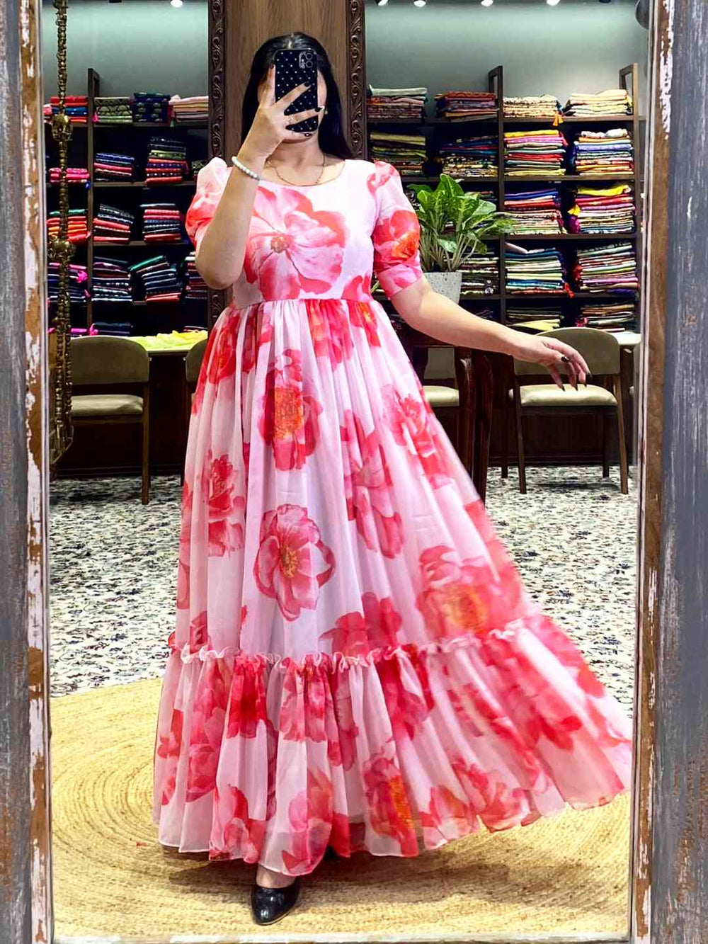 Baby Pink Floral Georgette Dress