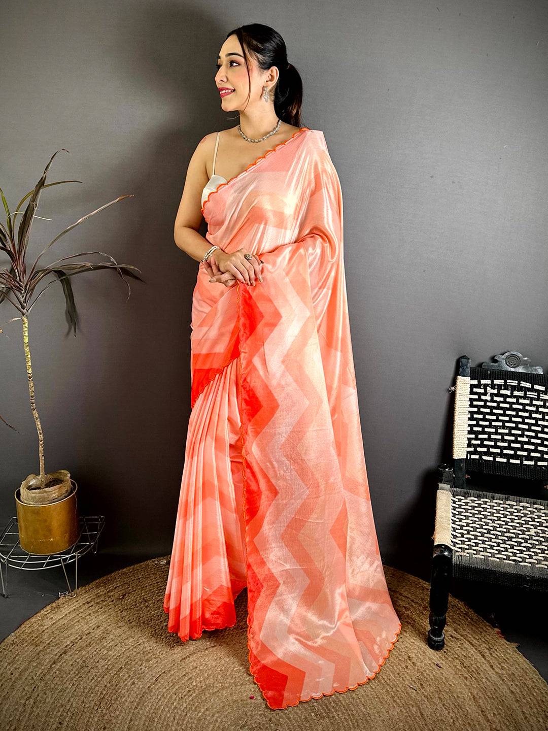 Heritage Ombre Zigzag Chinnon Chiffon Saree