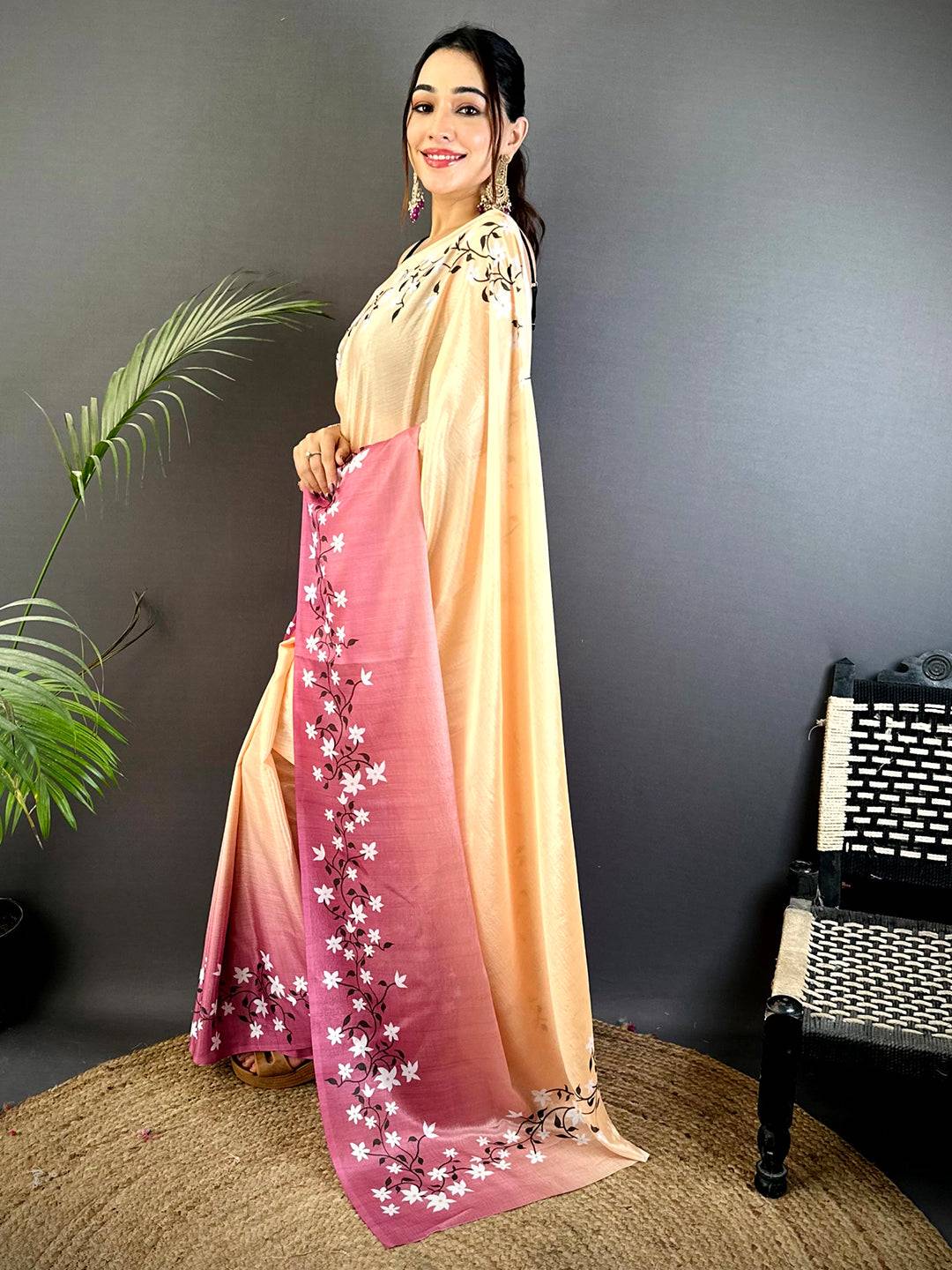 Vibrant Soft Chinnon Chiffon Floral Saree