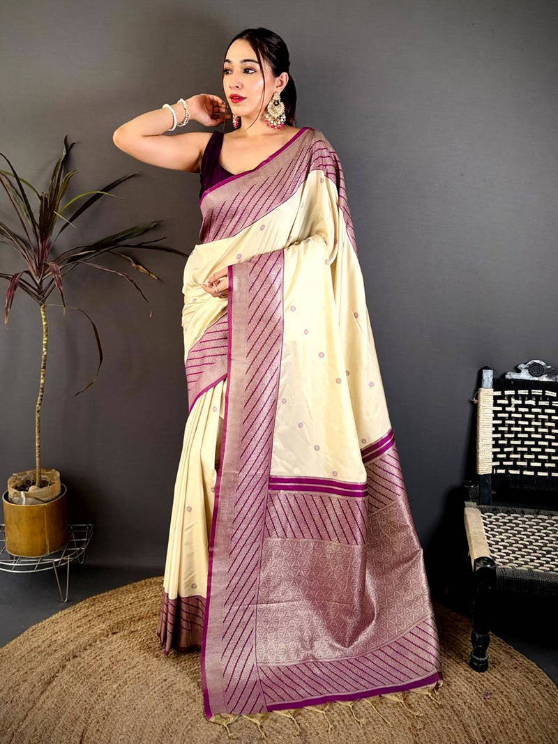 Classic Striped Soft Silk Zari Weave Saree