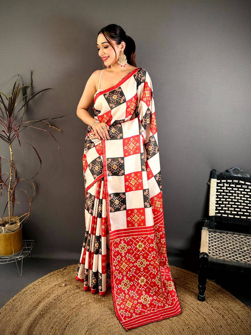Regal Multi Box Ikkat Print Tussar Saree