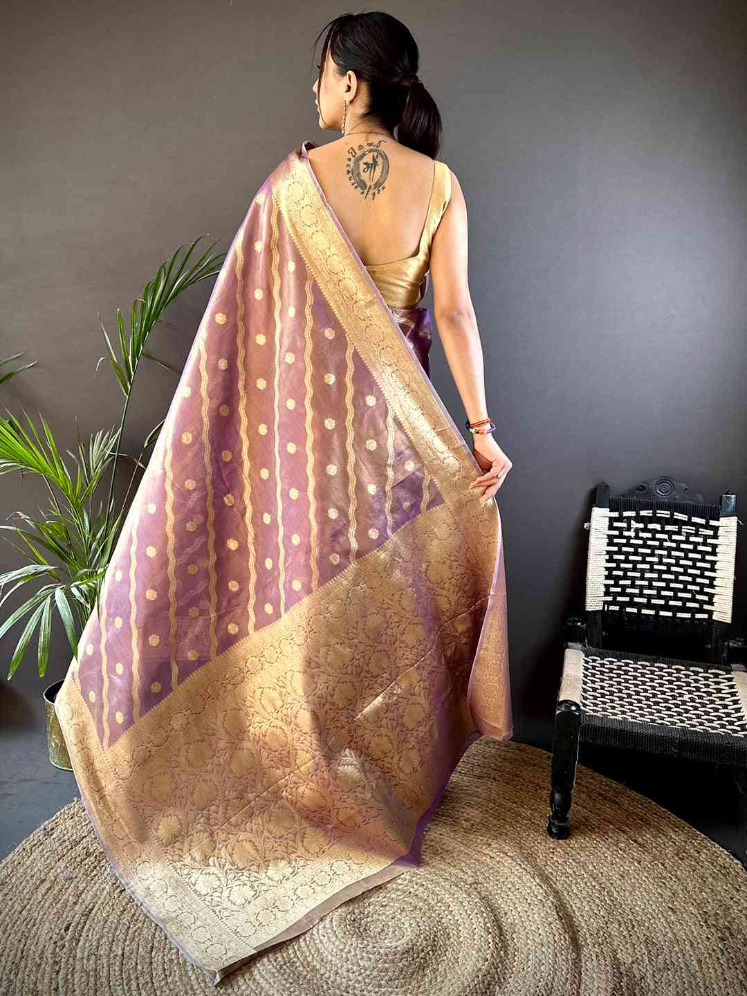 Wine Glass Crush Tissue Leheriya Saree