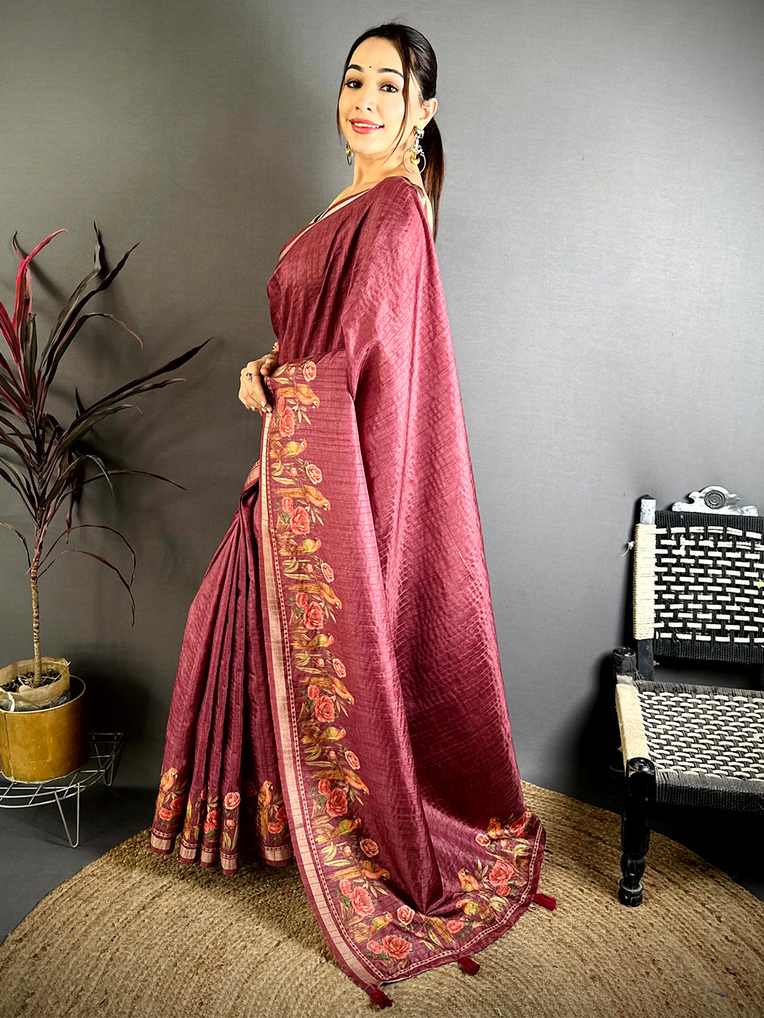 Deep Wine Ghicha Munga Saree