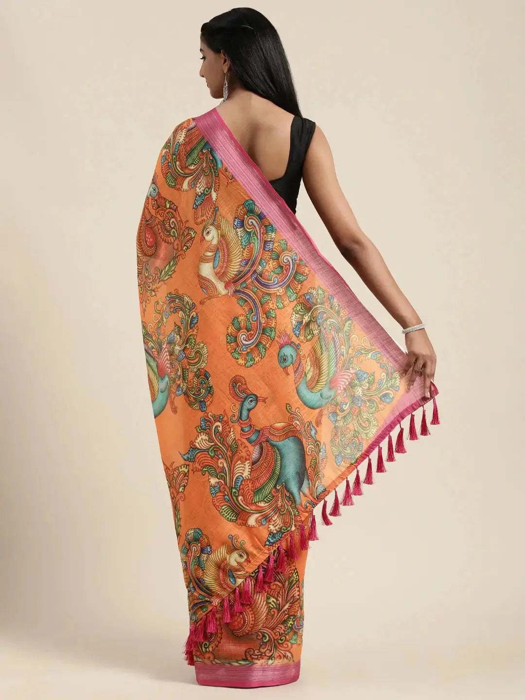 Kalamkari Print Saree With Zari Border