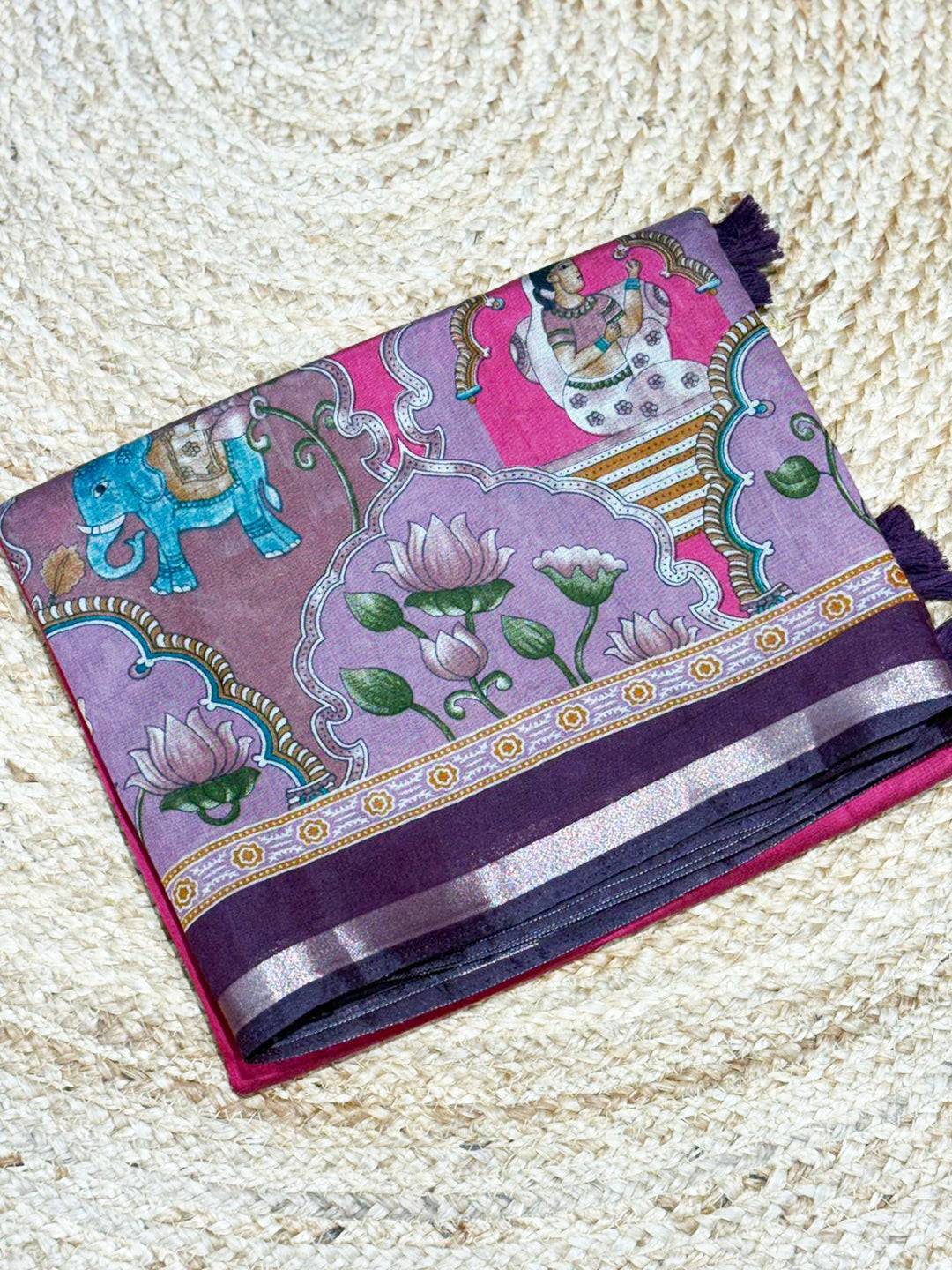 Pink Mul Kalamkari Printed Saree
