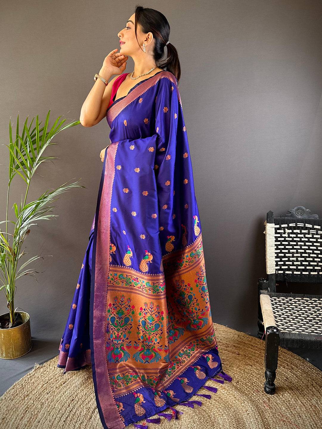 Copper Allure Soft Silk Purple Saree