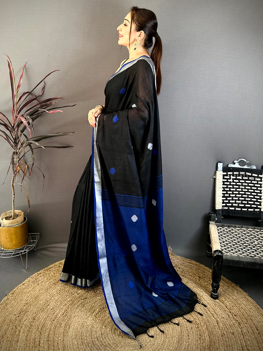 Radiant Minakari Polka Dot Linen Saree