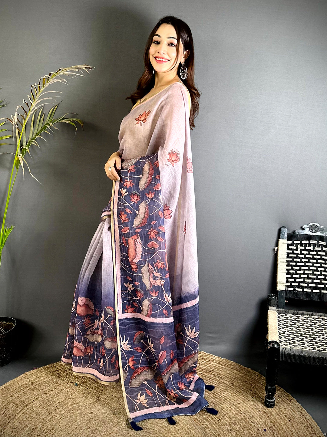 Heritage Floral Linen Tissue Saree
