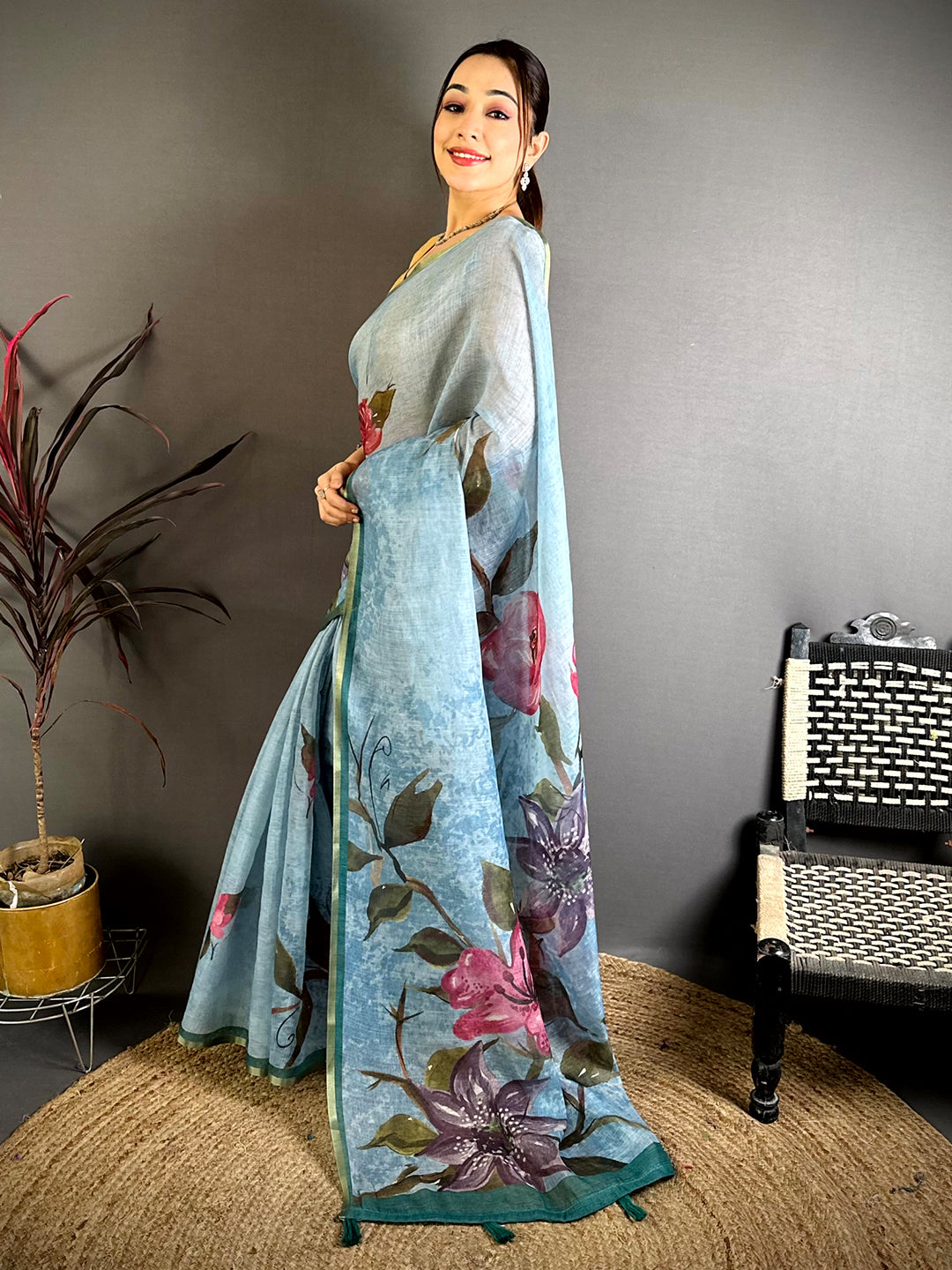 Graceful Kalamkari Linen Chanderi Saree