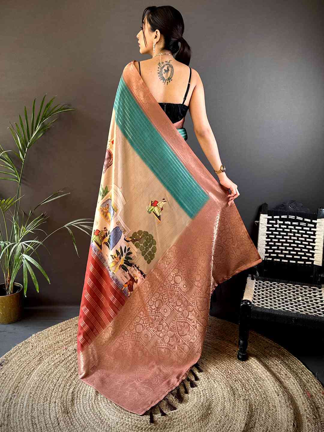 Pastel Blue Soft Crepe Silk Digital Ombre Saree