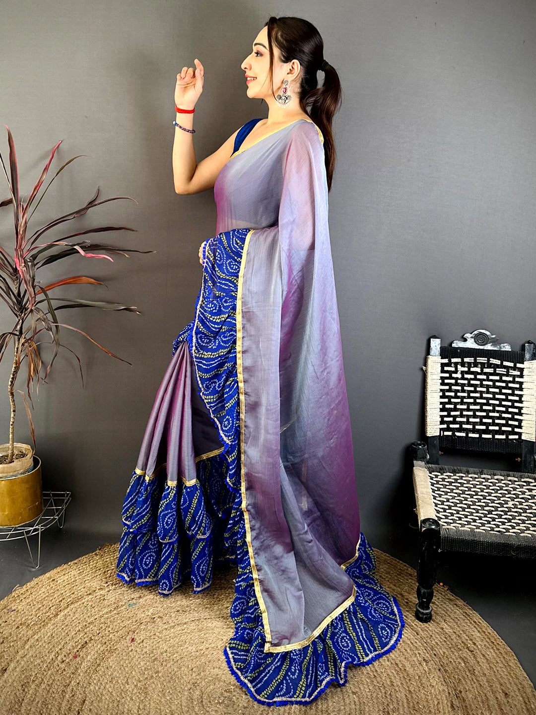 Classic Soft Chiffon Bandhej Ruffle Saree