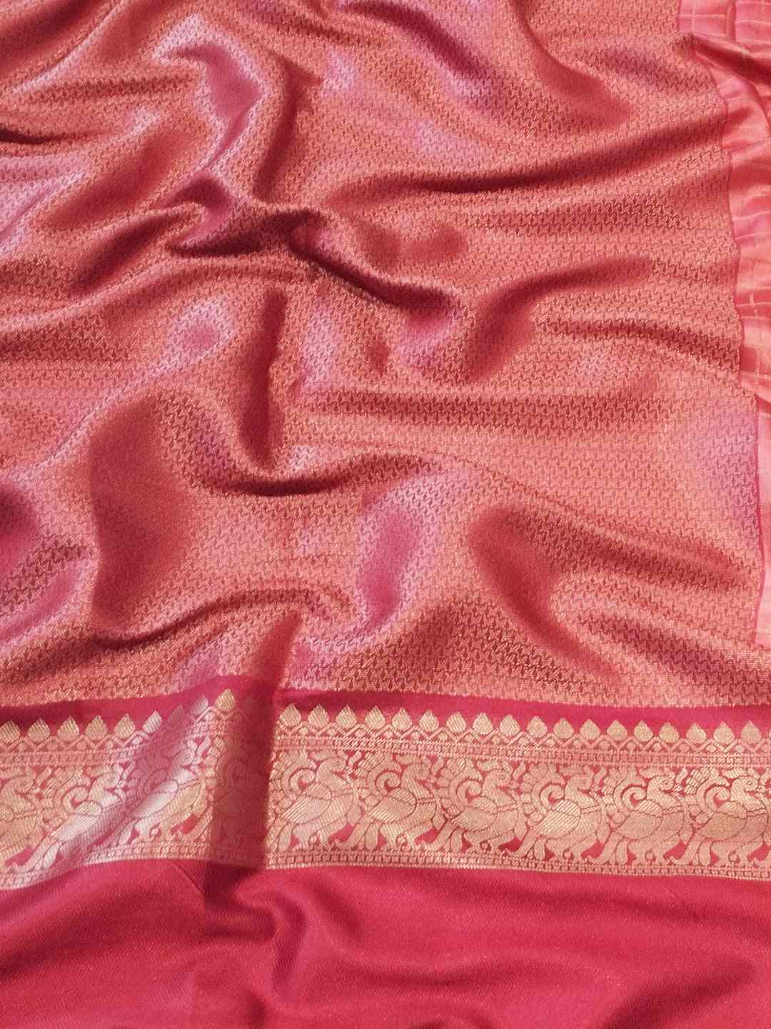 Rich red Banarasi silk saree fabric with gold border