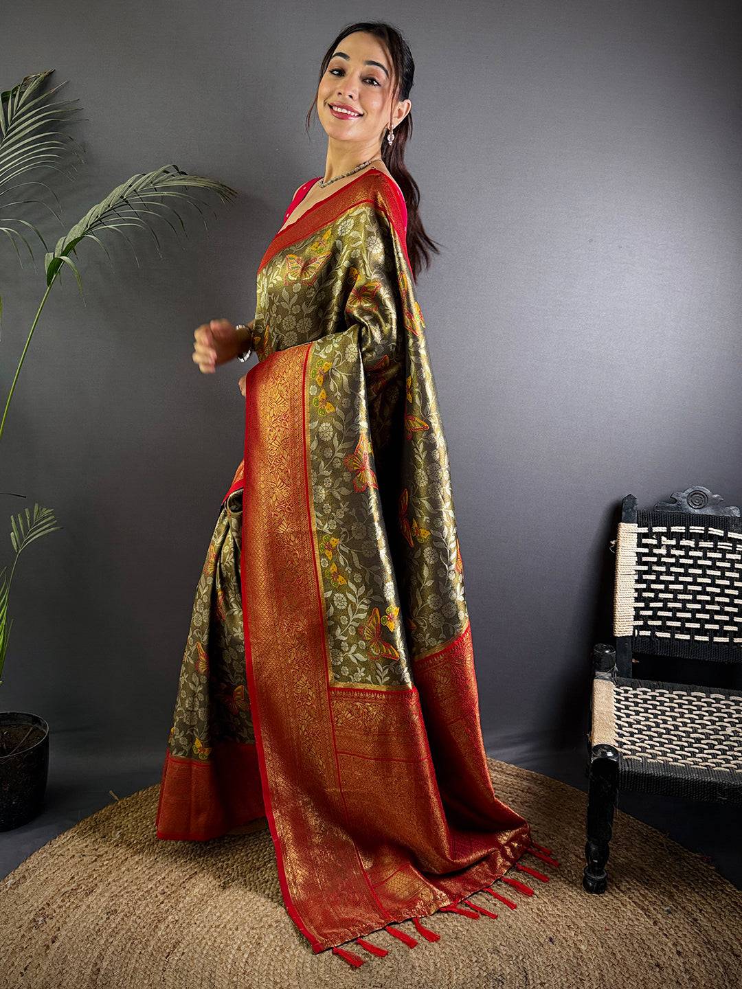 Radiant Butterfly Gold Zari Dharamavaram Silk Saree