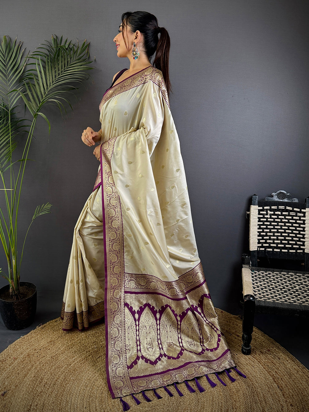 White Soft Silk Feather Saree