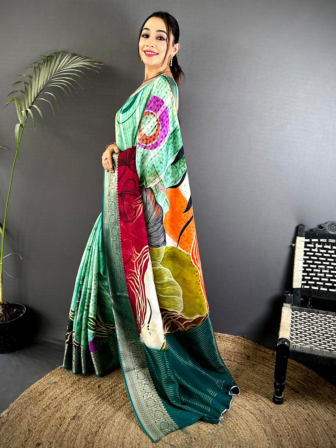 Regal Self Zari Chex Viscose Dola Saree