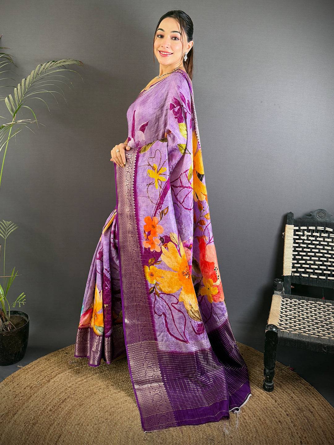 Ethereal Lavender Floral Digital Print Saree