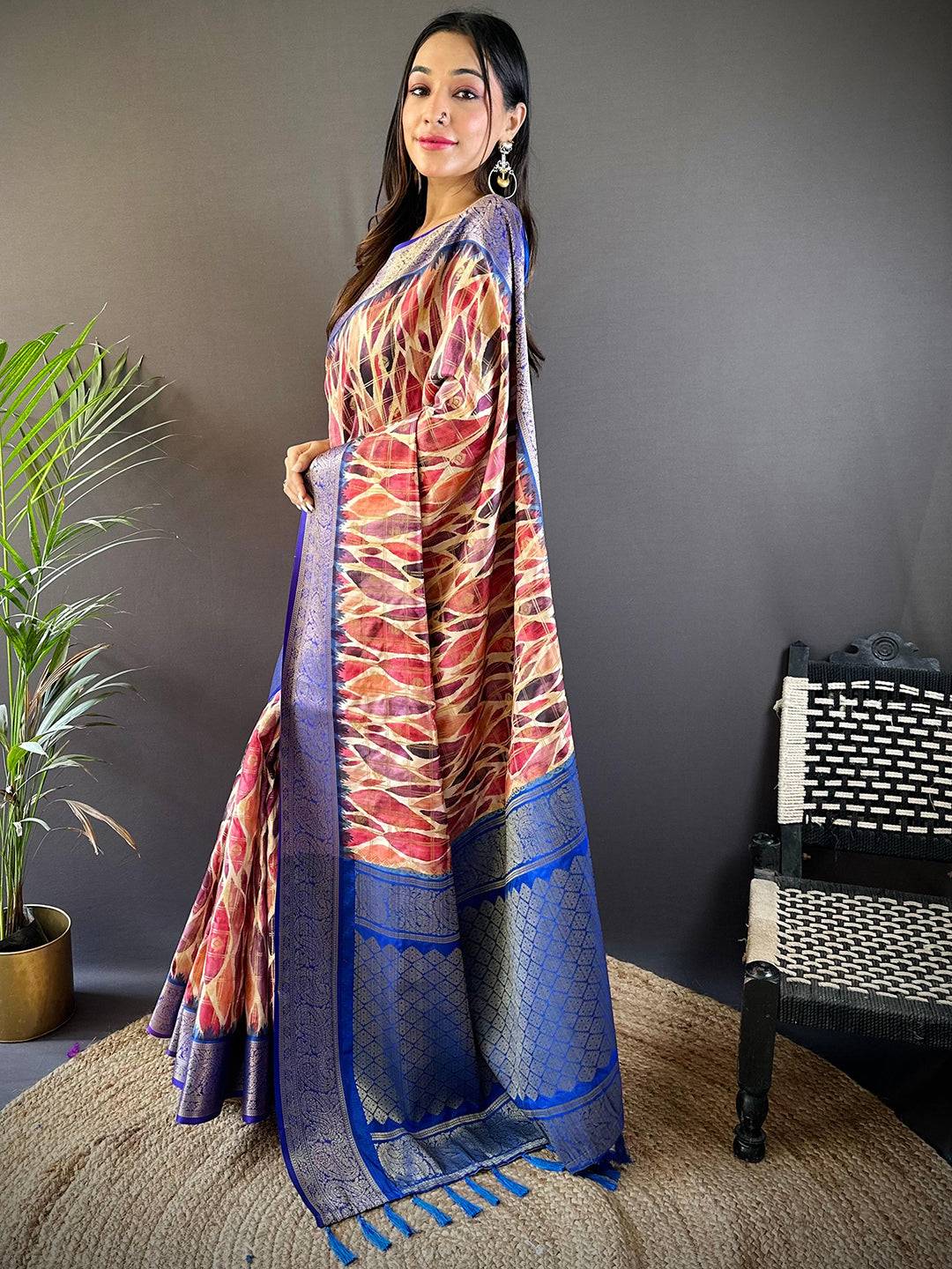 Blue Kovai Rettapet Border Geometric Saree