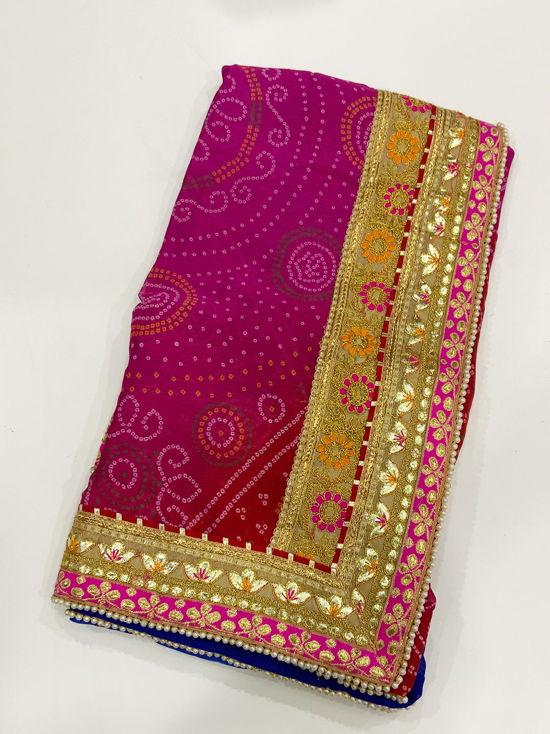 Latest Chinnon Foil Work Bandhej Saree