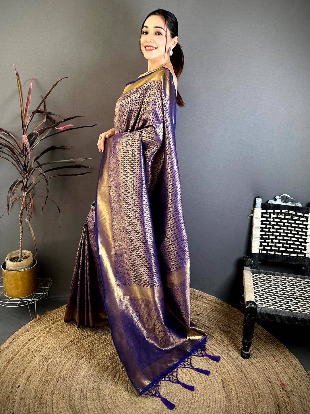 Radiant Purple Kanjivaram Zari Silk Saree